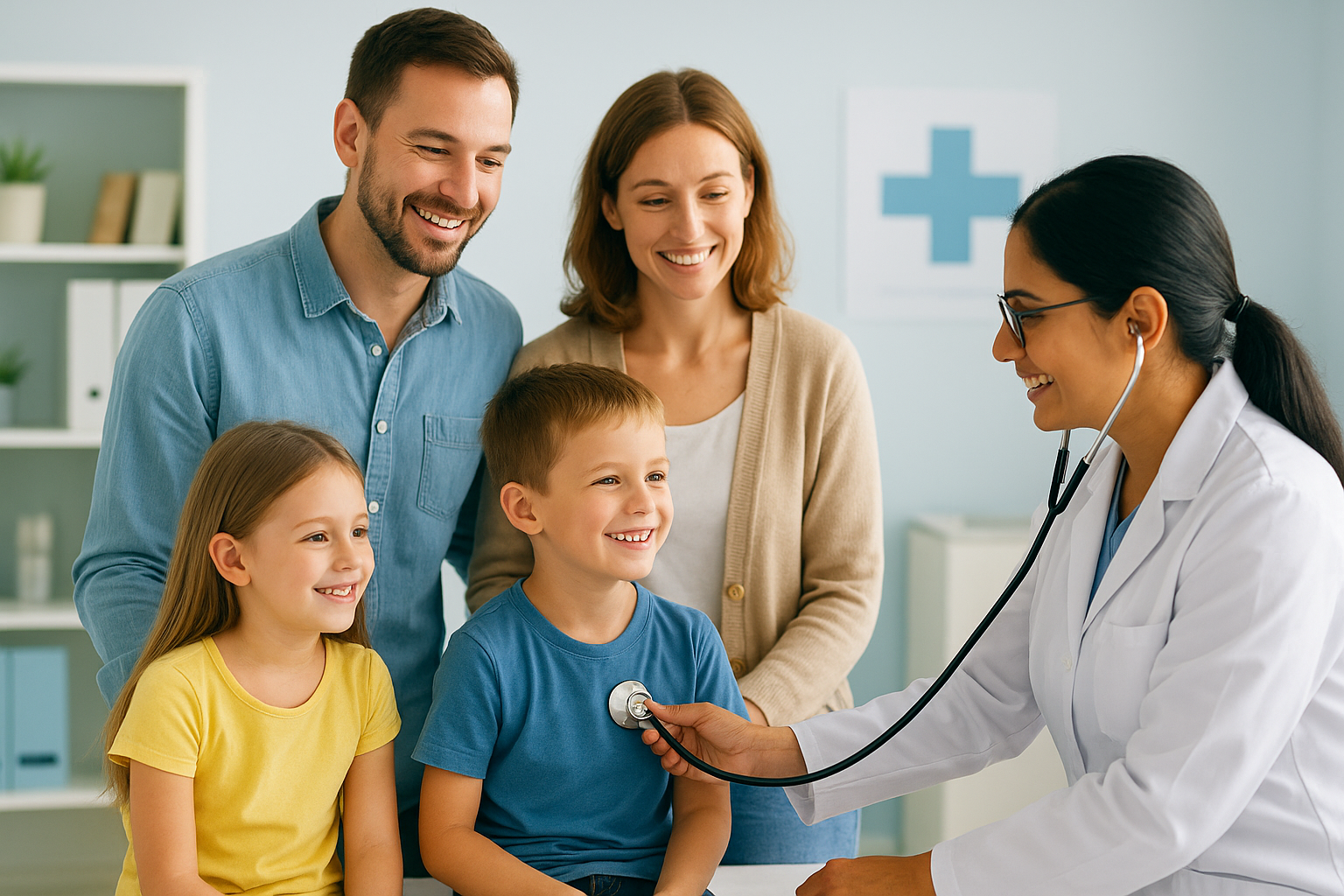 Happy family on beach after pediatric care at Gardens Pediatrics Palm Beach Gardens