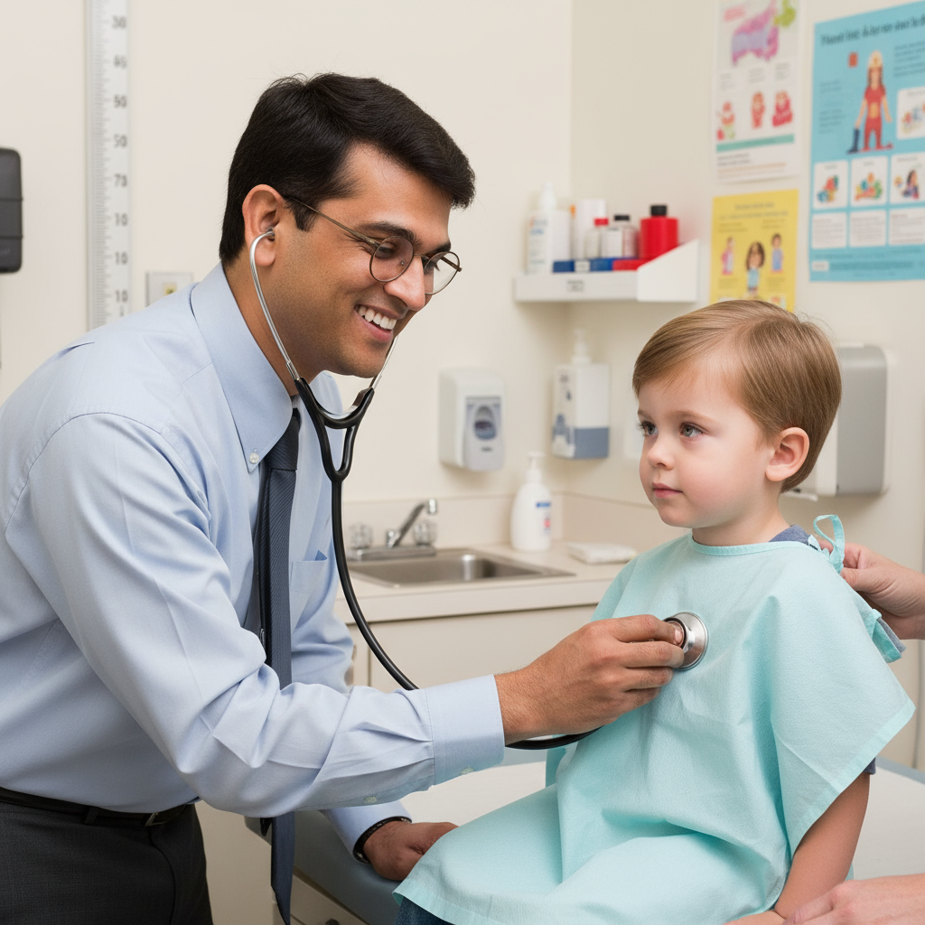 Board-certified provider Dr. Nagaraj Gowda examining child patient in Palm Beach Gardens FL